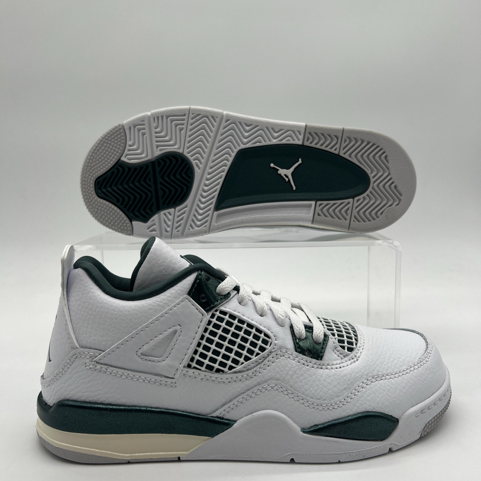 Kids Size 2.5y Air Jordan Retro 4 Ps Bq7669 103 White/Green Basketball Sneakers